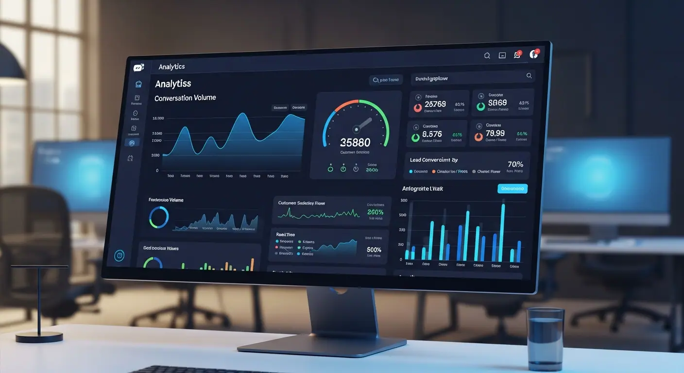 Dashboard analytique chatbot avec graphiques de performance en temps réel