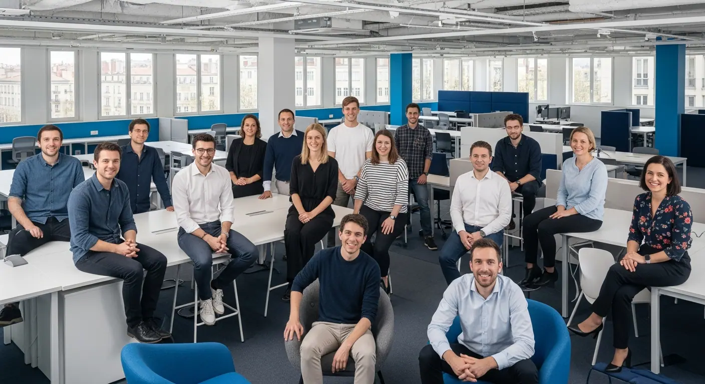 L'équipe complète de Chatbot App réunie dans ses locaux lyonnais